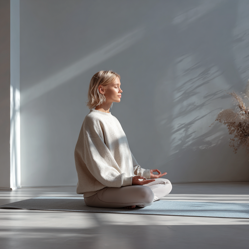 Femeie practicând yoga într-un mediu liniștit